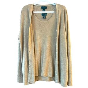 RALPH. LAUREN | Womens 2pc Metallic Gold Cardigan/Tank Set | Size 3X